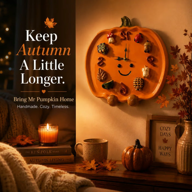 🍂 Bring autumn and smiles into your home. This handmade pumpkin clock isn't just a timepiece; it's your daily "emotional support buddy"✨