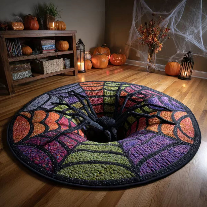 🎃3D Skeleton Vortex Quilted Round Halloween Rug