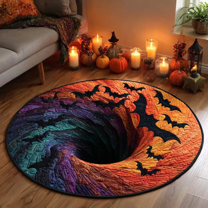 🎃3D Skeleton Vortex Quilted Round Halloween Rug