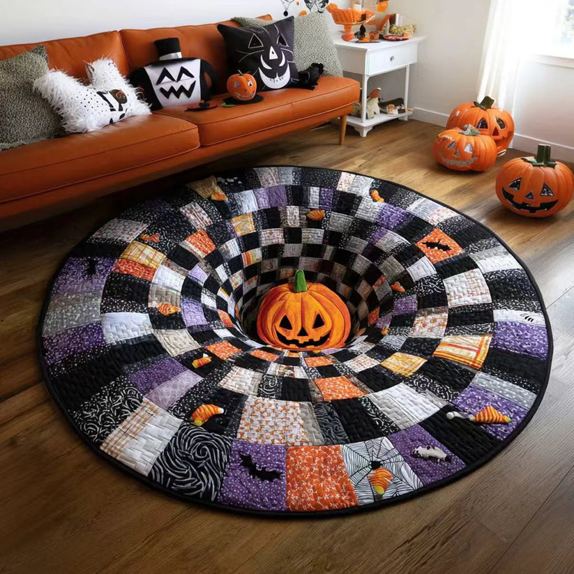 🎃3D Skeleton Vortex Quilted Round Halloween Rug