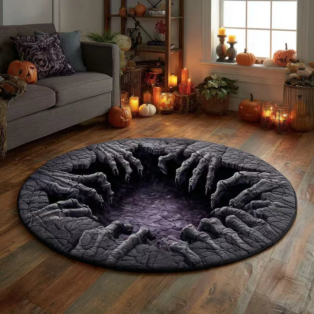 🎃3D Skeleton Vortex Quilted Round Halloween Rug