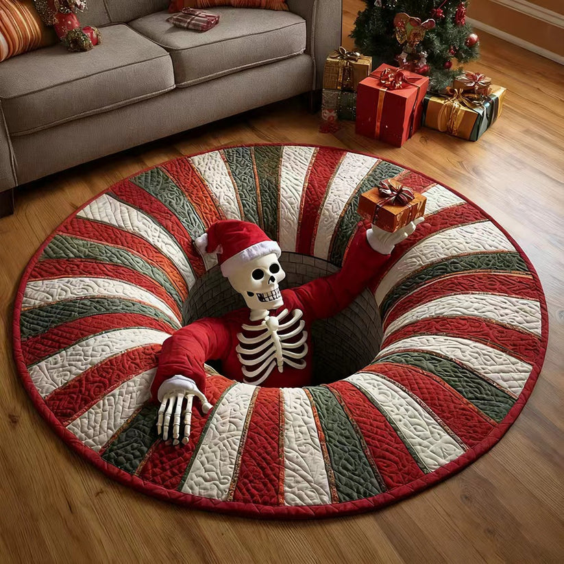 🎃3D Skeleton Vortex Quilted Round Halloween Rug