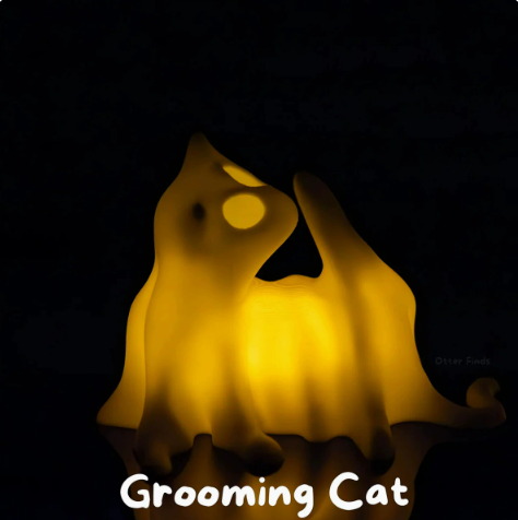 Ghost Cats with LED Tea Lights - Halloween Home Decor - Gifts for Cat Lovers - Office Desk Autumn Decor - 3D Printed Ghost Pet Night Light