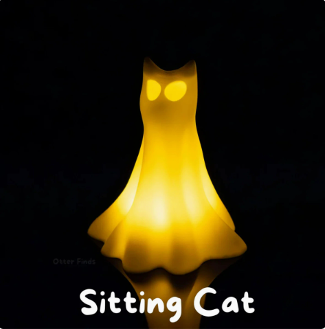 Ghost Cats with LED Tea Lights - Halloween Home Decor - Gifts for Cat Lovers - Office Desk Autumn Decor - 3D Printed Ghost Pet Night Light