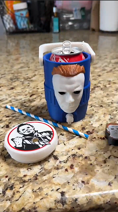 Horror 12oz Can Holder with Lid, Straw Topper & Can Opener | 3D Printed Horror Gift