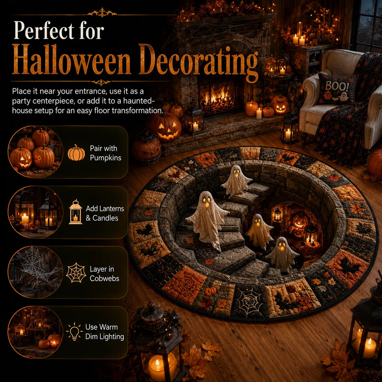 🔥 3D Haunted Staircase Round Rug – Spooky Halloween Optical Illusion 👻