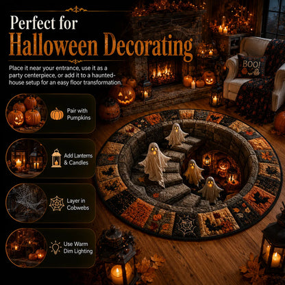 🔥 3D Haunted Staircase Round Rug – Spooky Halloween Optical Illusion 👻