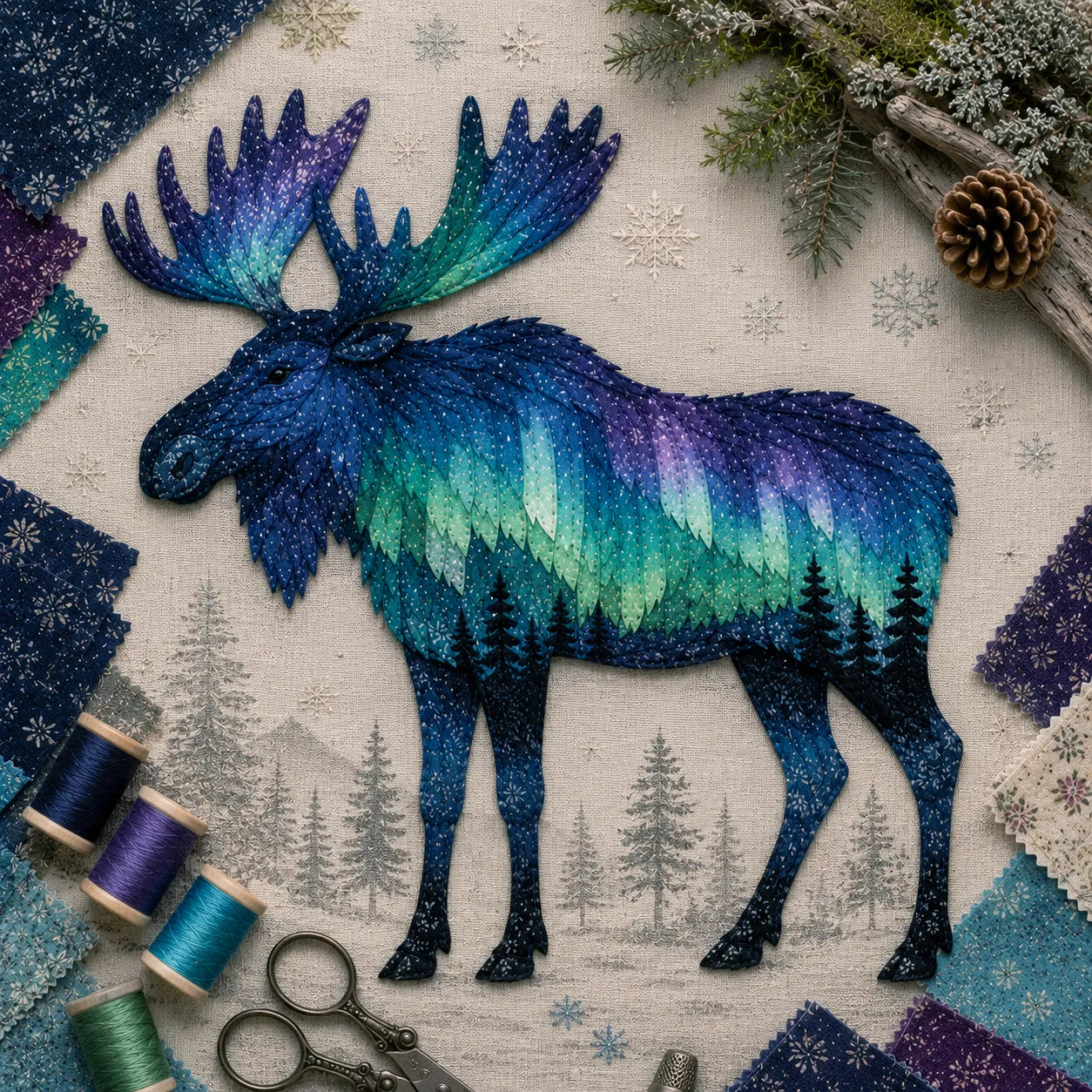 🌌 Beginner-Friendly Northern Lights Wildlife DIY Patchwork Kit | Complete Kit with All Tools & Step-by-Step Guide Included 💕
