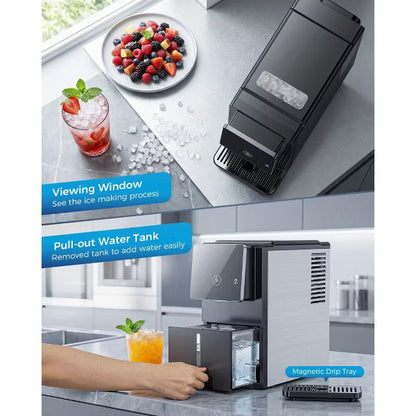 🔥Flash Sale🔥Countertop Nugget Ice Maker with One-Touch Dispensing – 33lbs/Day Production