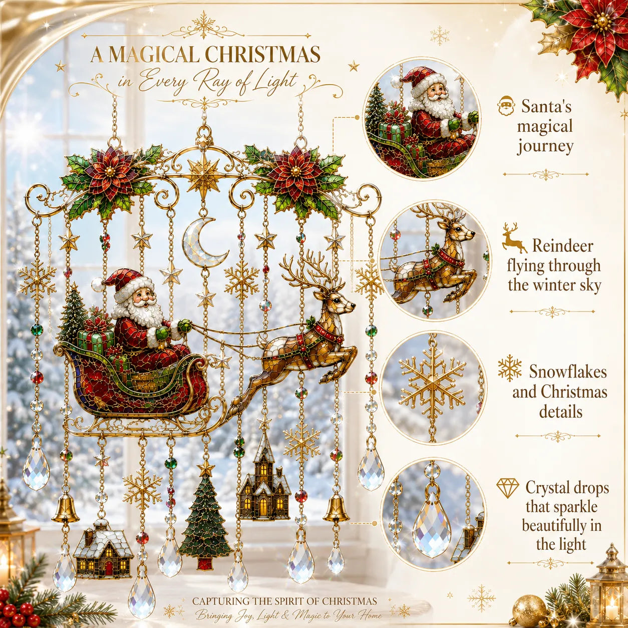 🔥🦌🎄Handmade Christmas Stained Glass Window Hanging | ✨Bring Christmas Magic Home