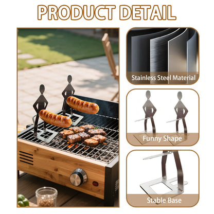 2PCS Funny Man Hot Dog Roaster: Portable Stainless Steel BBQ Rack