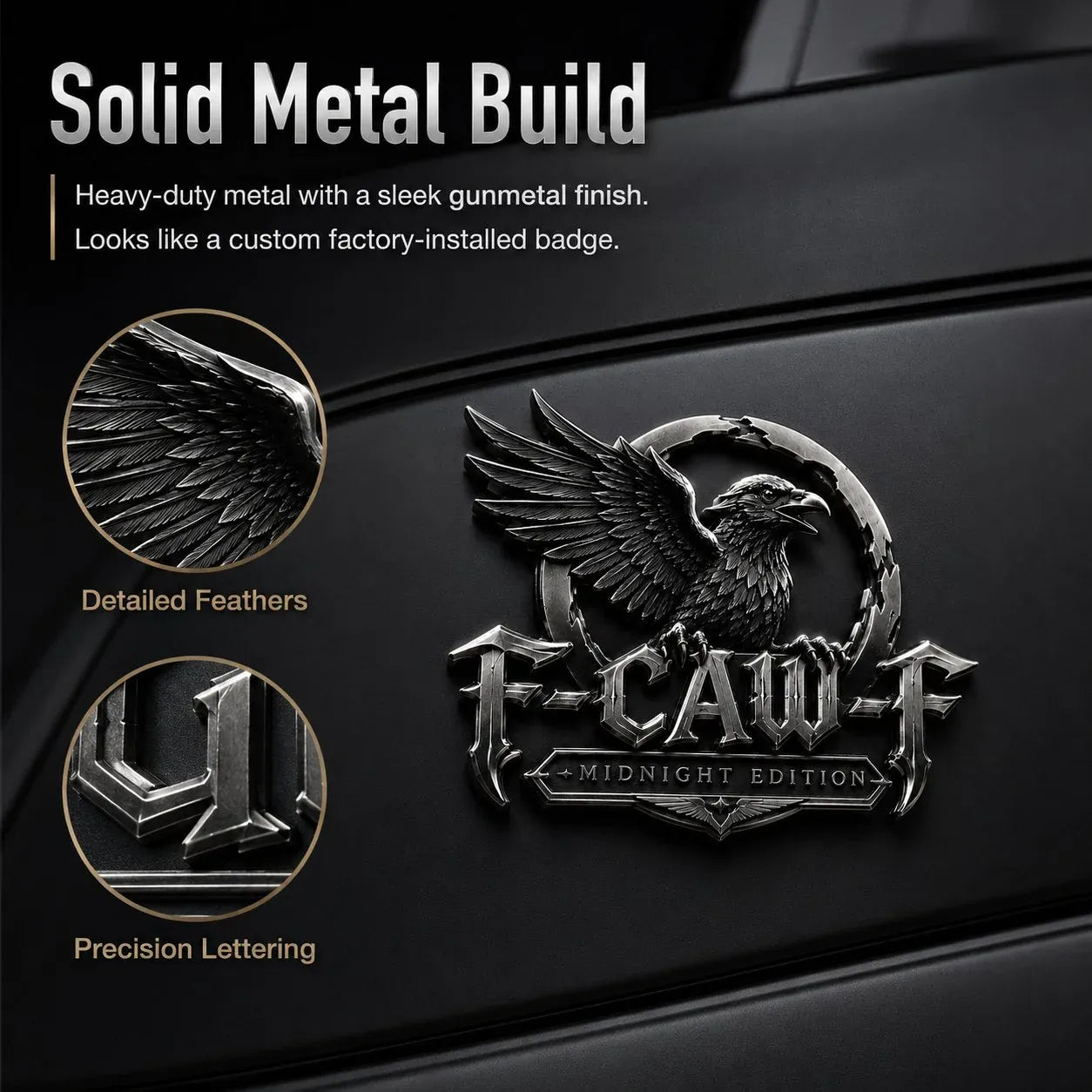 🦅 F-CAW-F Midnight Edition Metal Emblem - Premium Raven Badge For Drivers With Attitude