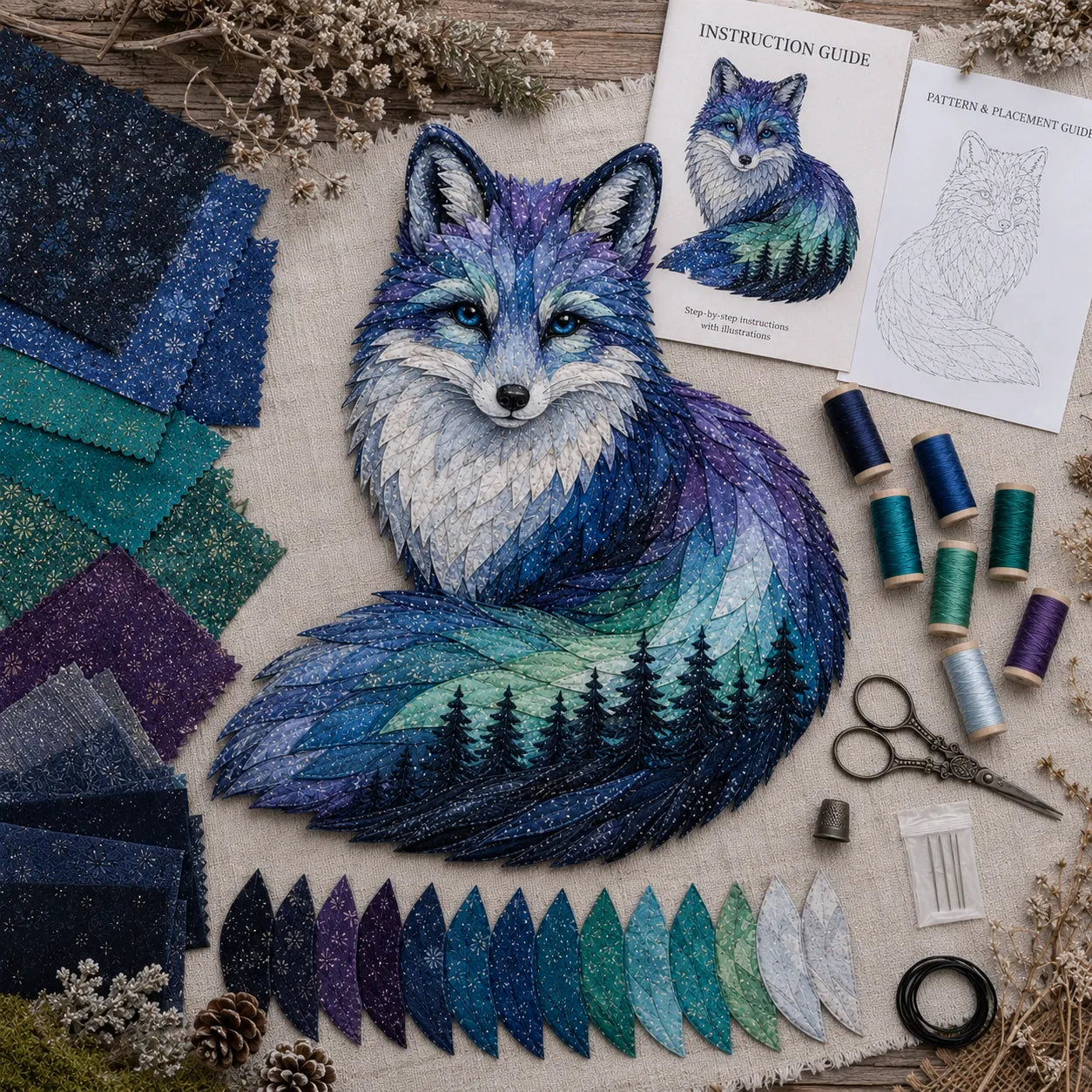 🌌 Beginner-Friendly Northern Lights Wildlife DIY Patchwork Kit | Complete Kit with All Tools & Step-by-Step Guide Included 💕