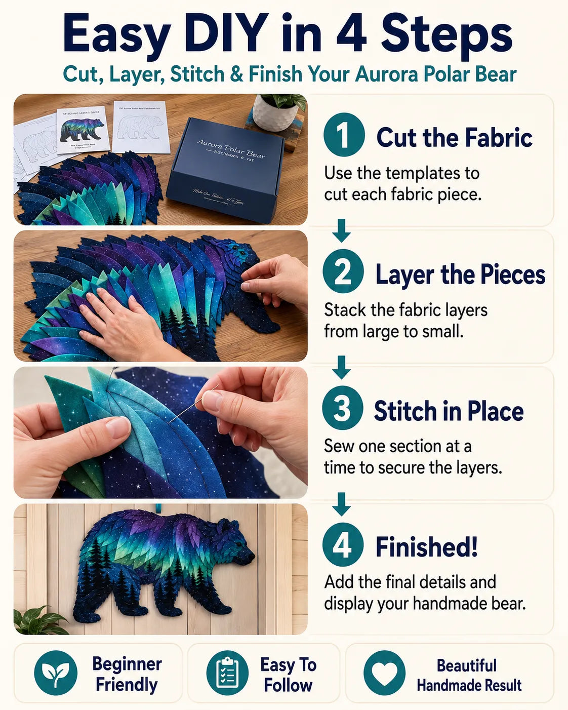 🌌 Beginner-Friendly Northern Lights Wildlife DIY Patchwork Kit | Complete Kit with All Tools & Step-by-Step Guide Included 💕