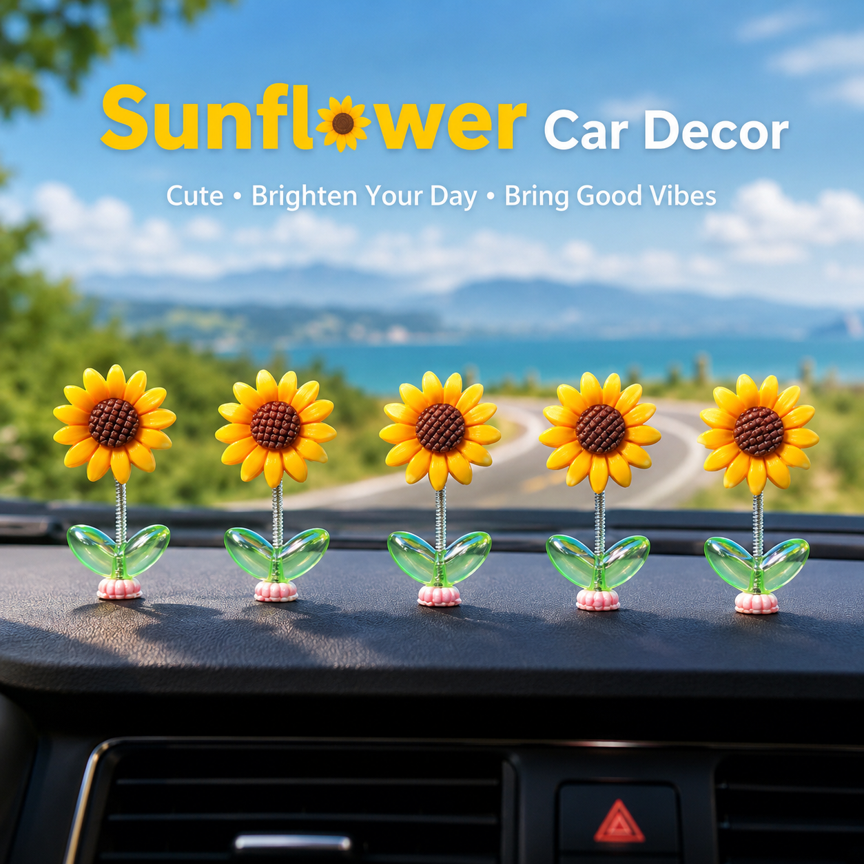 5 Pcs Car Dashboard Flower Decor Set Cute Mini Bobblehead Dancing Sunflowers for Car Interior Mirror Accessories Shaking Head Spring Toy Decorative Auto Ornament Gift