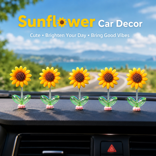 5 Pcs Car Dashboard Flower Decor Set Cute Mini Bobblehead Dancing Sunflowers for Car Interior Mirror Accessories Shaking Head Spring Toy Decorative Auto Ornament Gift