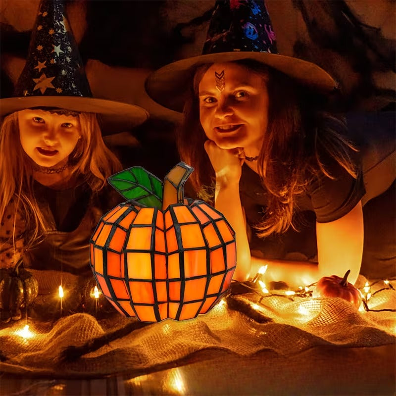 Halloween Stained Glass Light Collection – Pumpkin, Witch Hat & Lamp Set