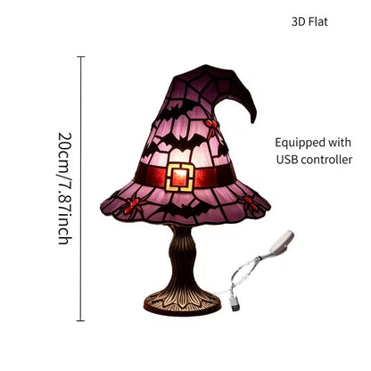 Halloween Stained Glass Light Collection – Pumpkin, Witch Hat & Lamp Set