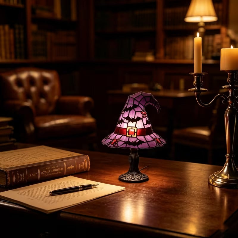 Halloween Stained Glass Light Collection – Pumpkin, Witch Hat & Lamp Set