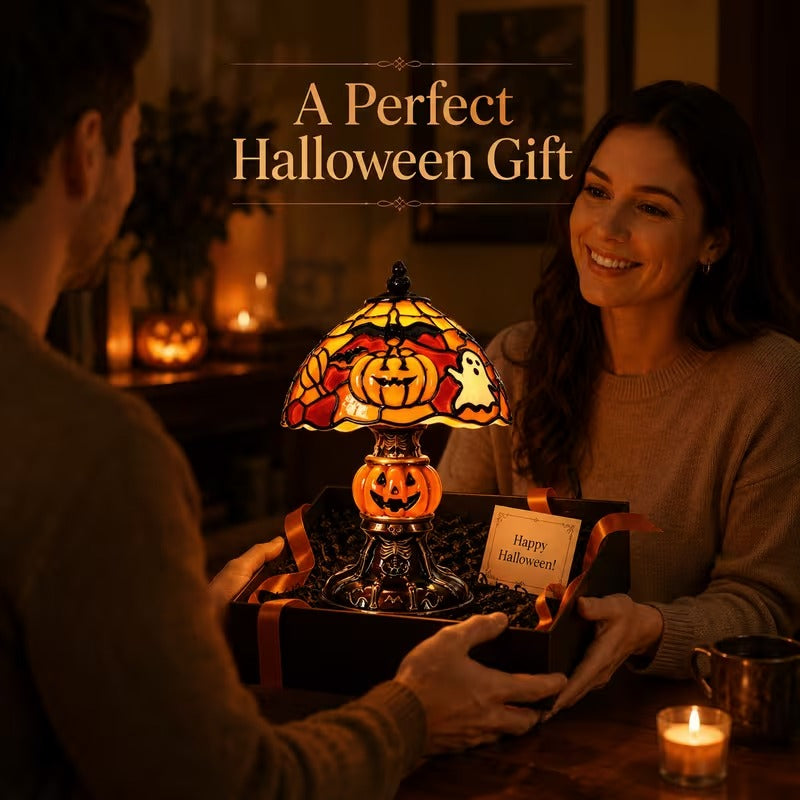 Halloween Stained Glass Light Collection – Pumpkin, Witch Hat & Lamp Set