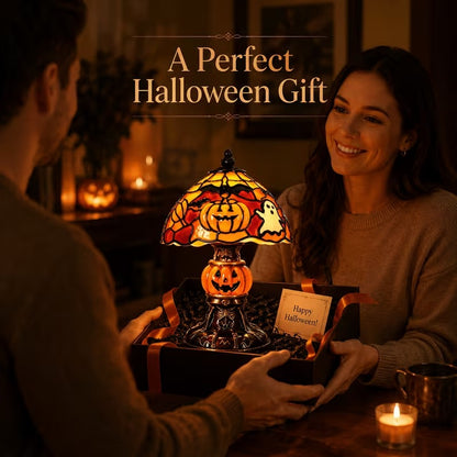 Halloween Stained Glass Light Collection – Pumpkin, Witch Hat & Lamp Set