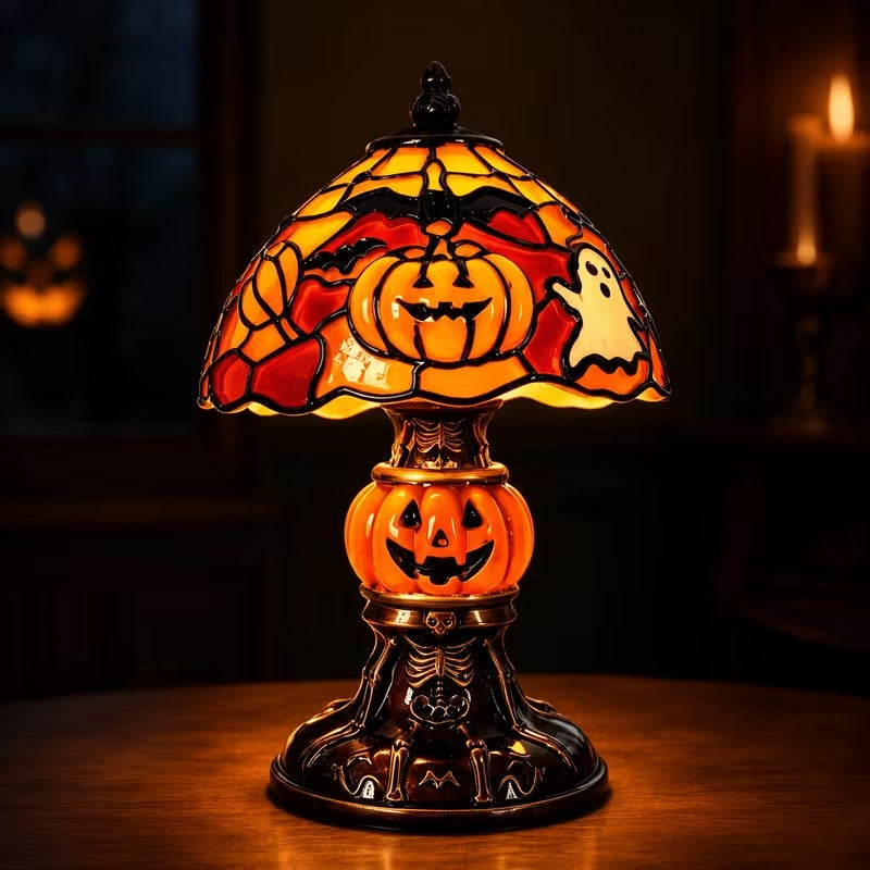Halloween Stained Glass Light Collection – Pumpkin, Witch Hat & Lamp Set