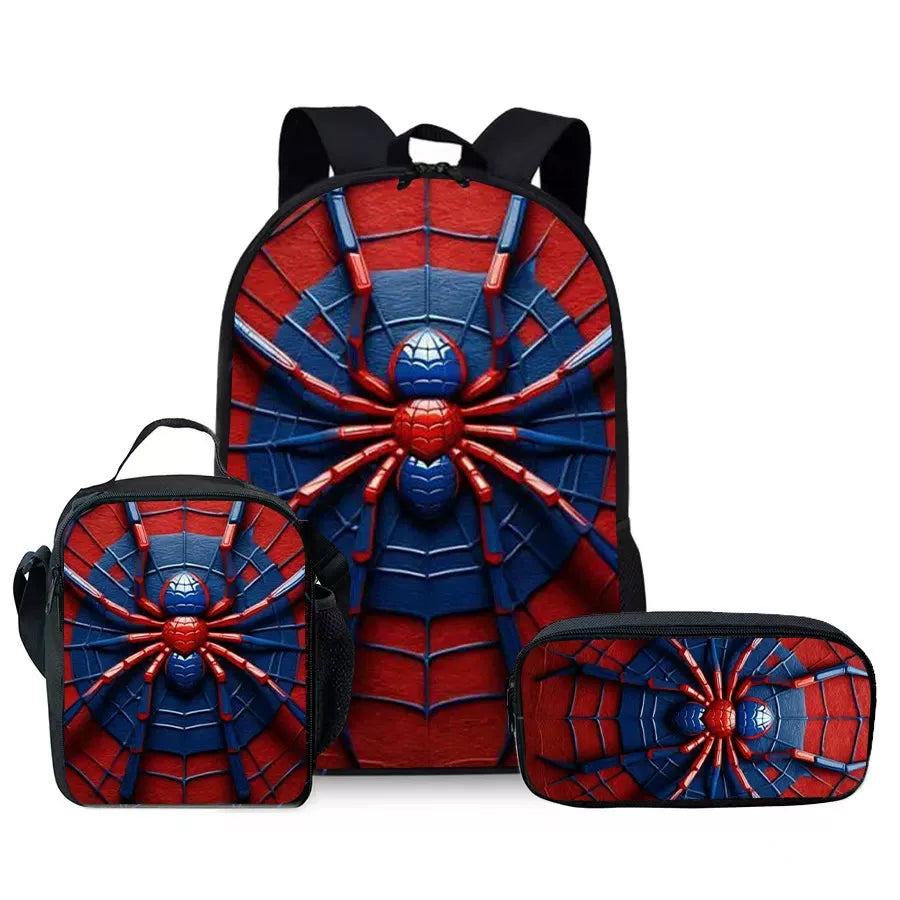 Kids Superhero Spider-Web Backpack Set with Lunch Bag & Pencil Case