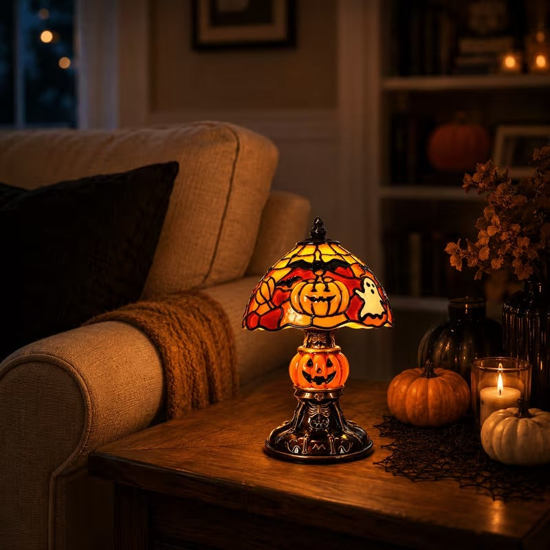 Halloween Stained Glass Light Collection – Pumpkin, Witch Hat & Lamp Set