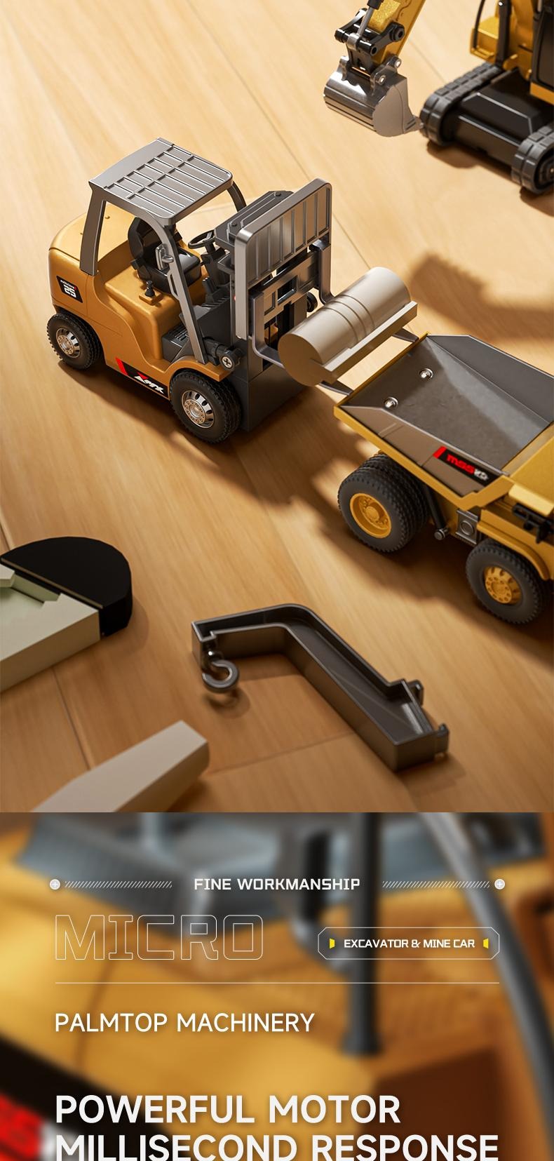 BRRRRT 1/64 RC Forklift Toy Remote Control Excavator RC Dump Truck RC Bulldozer for Adults Kids Boys and Girls RC Construction Vehicles