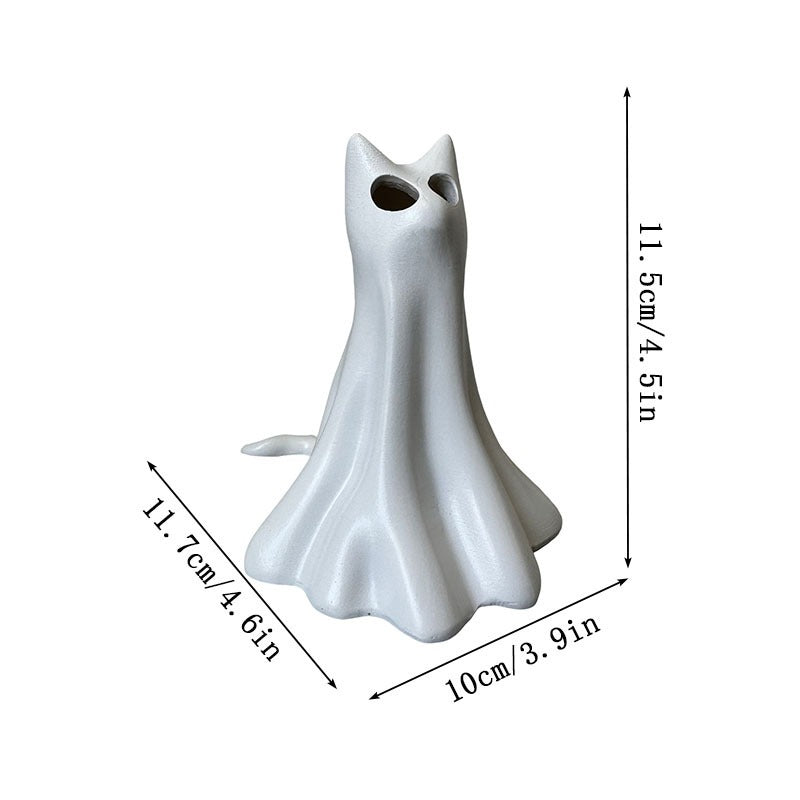 Ghost Cats with LED Tea Lights - Halloween Home Decor - Gifts for Cat Lovers - Office Desk Autumn Decor - 3D Printed Ghost Pet Night Light