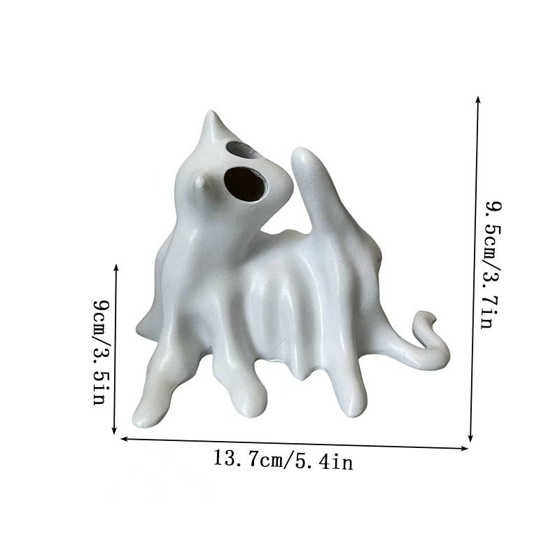 Ghost Cats with LED Tea Lights - Halloween Home Decor - Gifts for Cat Lovers - Office Desk Autumn Decor - 3D Printed Ghost Pet Night Light