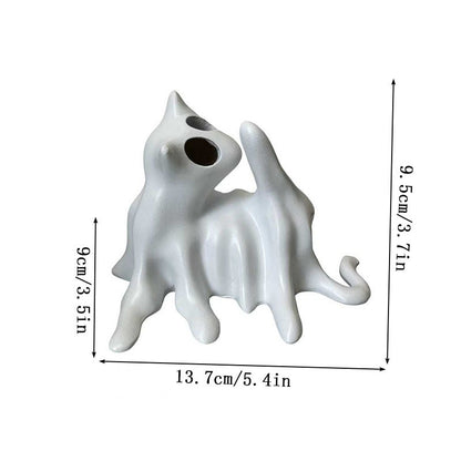 Ghost Cats with LED Tea Lights - Halloween Home Decor - Gifts for Cat Lovers - Office Desk Autumn Decor - 3D Printed Ghost Pet Night Light