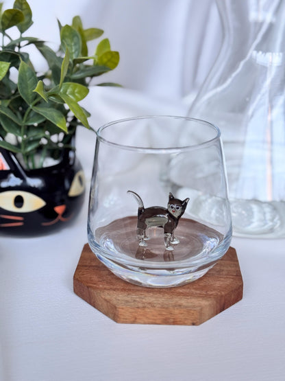 Handmade Murano Glass Cat Wine Glass | 3D Figurine, Stemless