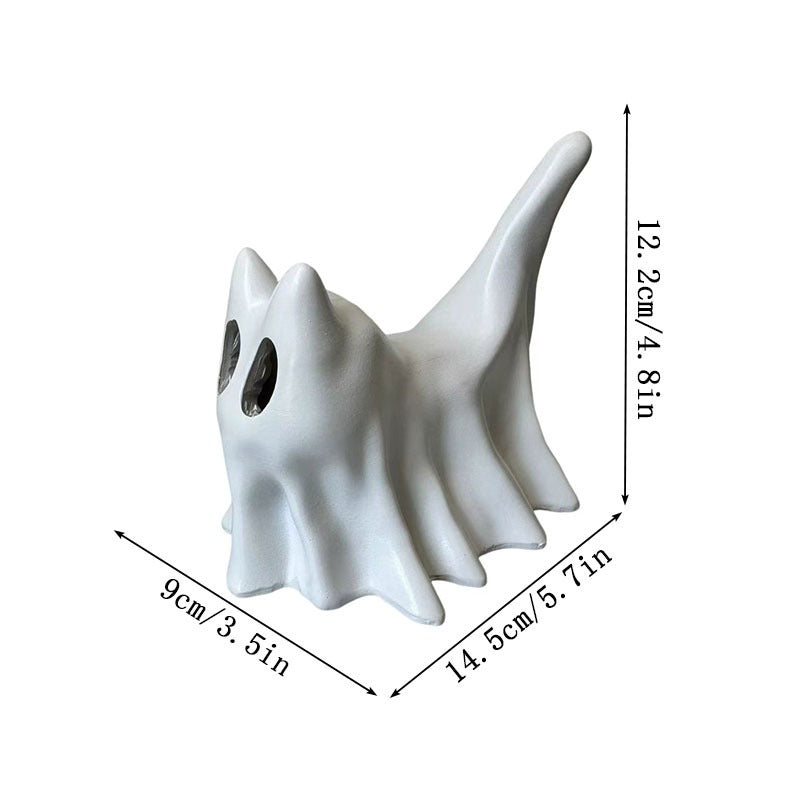 Ghost Cats with LED Tea Lights - Halloween Home Decor - Gifts for Cat Lovers - Office Desk Autumn Decor - 3D Printed Ghost Pet Night Light