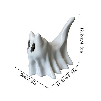 Ghost Cats with LED Tea Lights - Halloween Home Decor - Gifts for Cat Lovers - Office Desk Autumn Decor - 3D Printed Ghost Pet Night Light