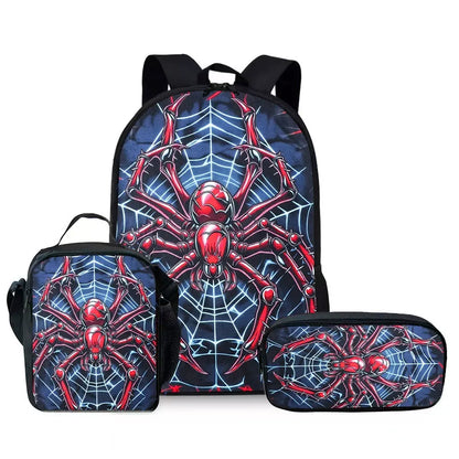 Kids Superhero Spider-Web Backpack Set with Lunch Bag & Pencil Case