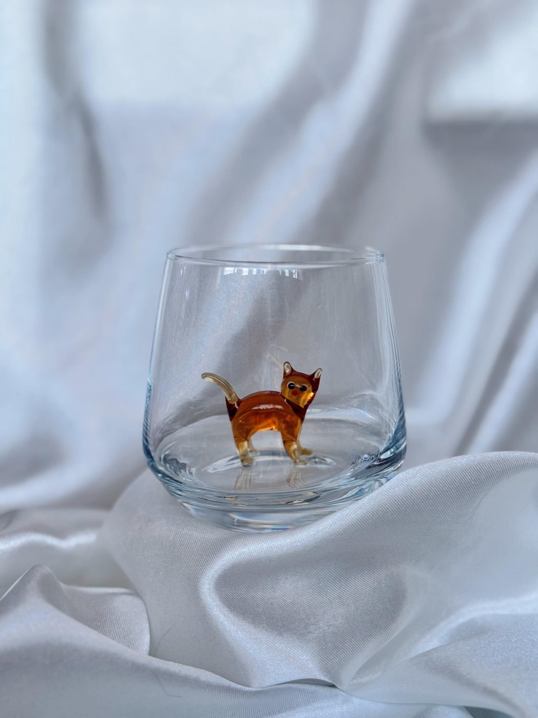 Handmade Murano Glass Cat Wine Glass | 3D Figurine, Stemless