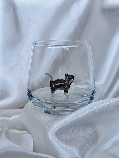Handmade Murano Glass Cat Wine Glass | 3D Figurine, Stemless