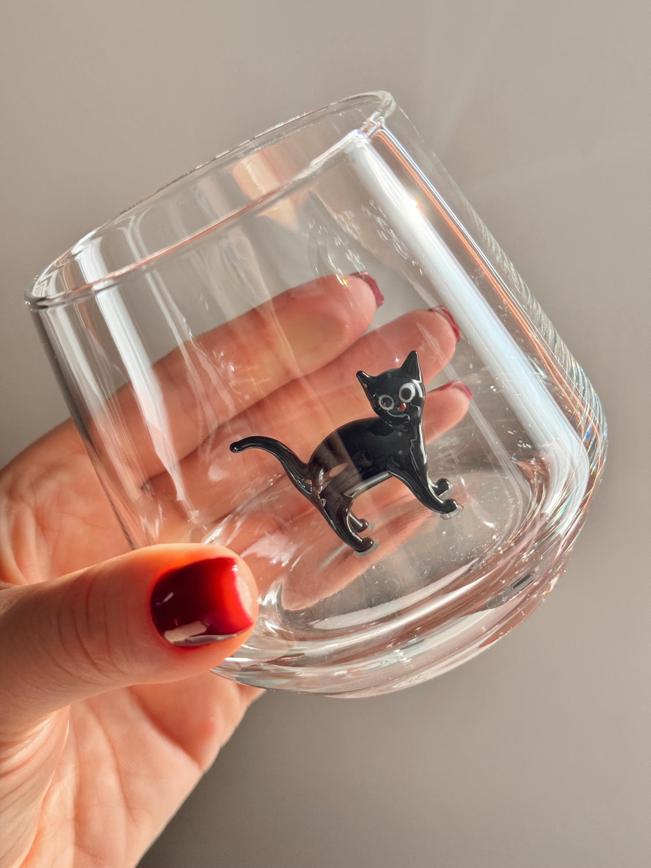 Handmade Murano Glass Cat Wine Glass | 3D Figurine, Stemless