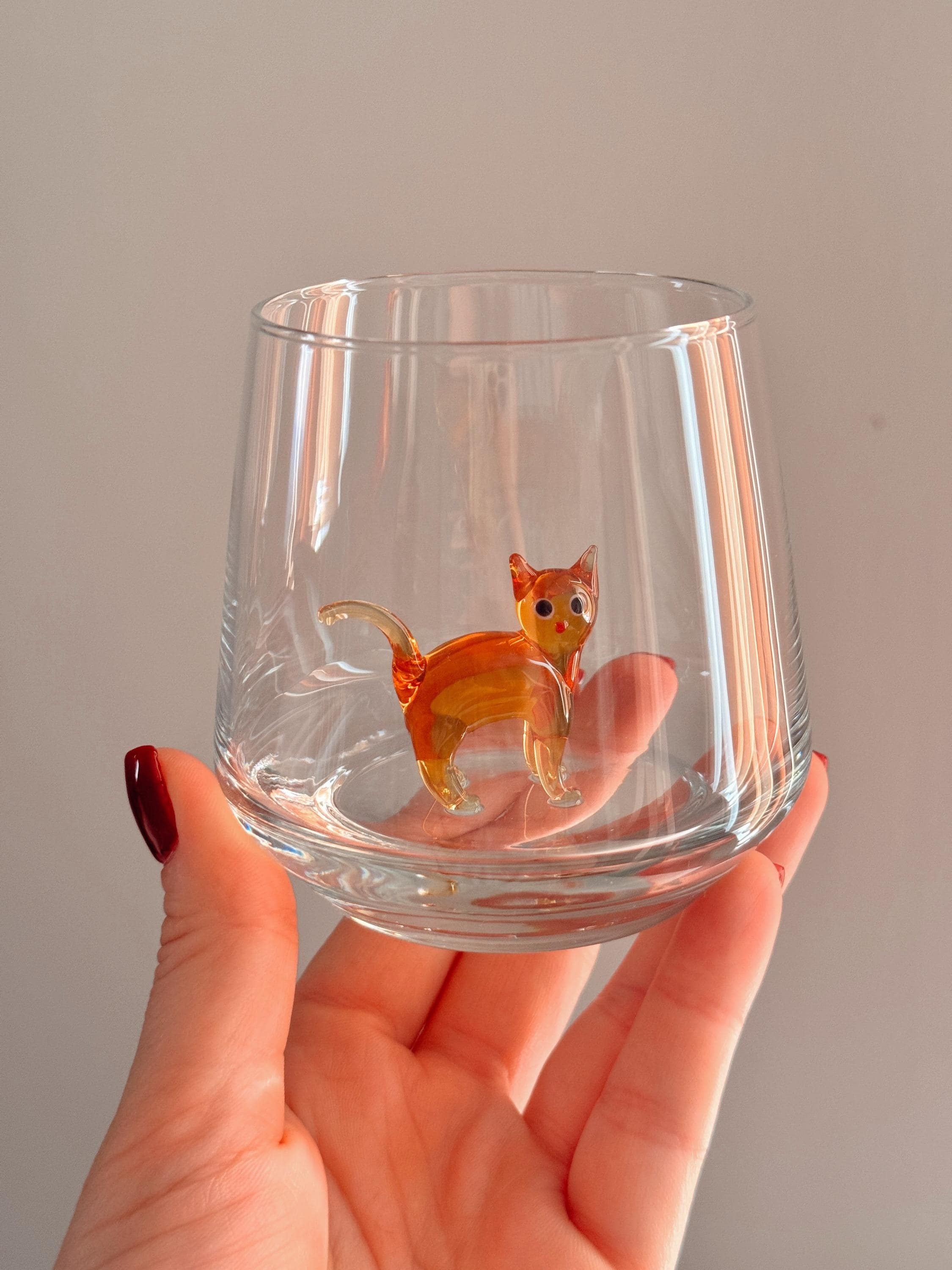 Handmade Murano Glass Cat Wine Glass | 3D Figurine, Stemless