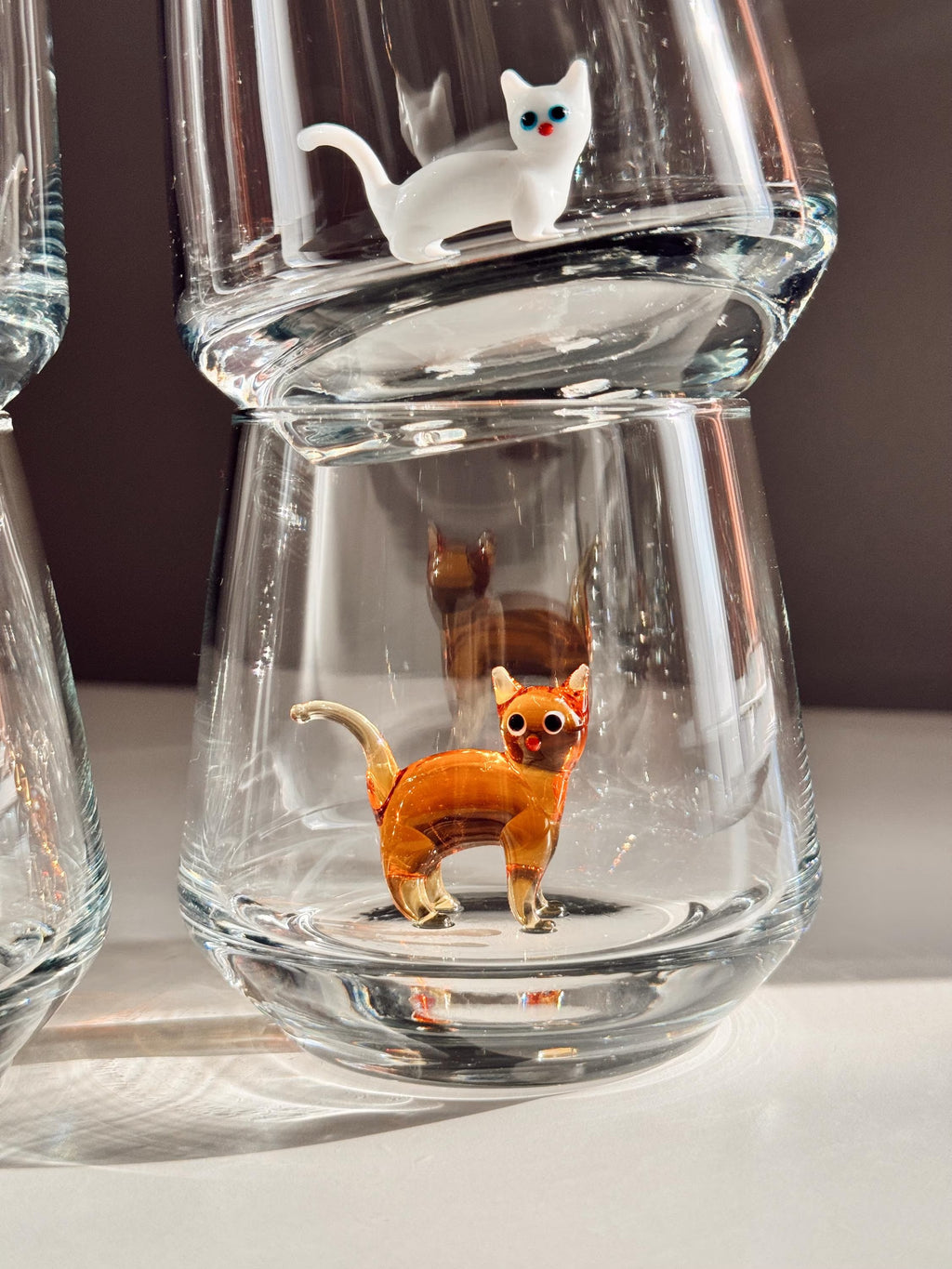 Handmade Murano Glass Cat Wine Glass | 3D Figurine, Stemless