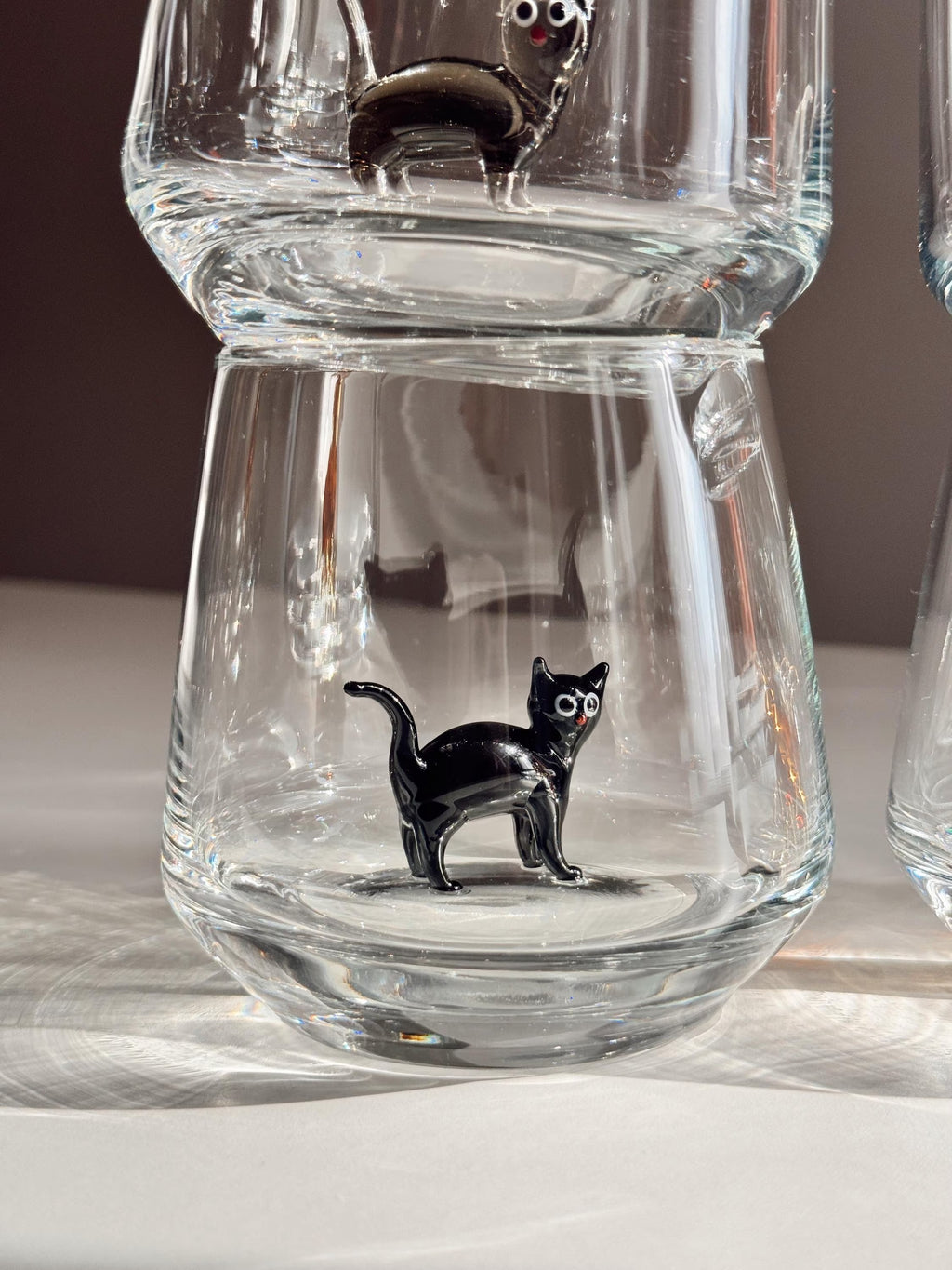 Handmade Murano Glass Cat Wine Glass | 3D Figurine, Stemless