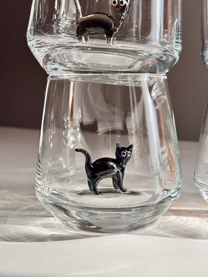 Handmade Murano Glass Cat Wine Glass | 3D Figurine, Stemless