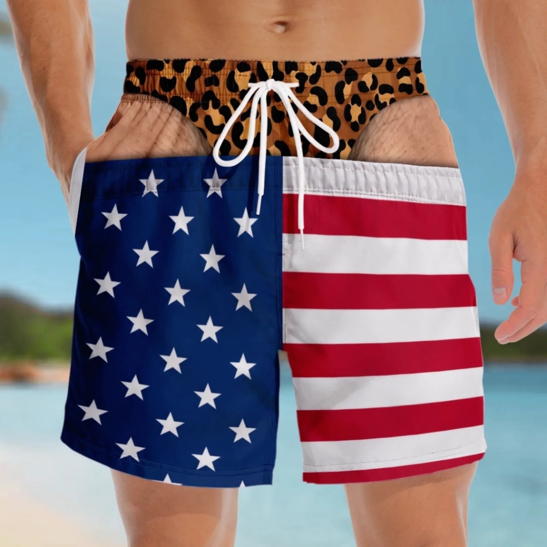 Custom Funny Patriotic Men Swim Trunks - Personalized Birthday Gifts For Husband, Son, Grandson, Brother, Grandpa, Dad, Yourself - Warning Wide Load